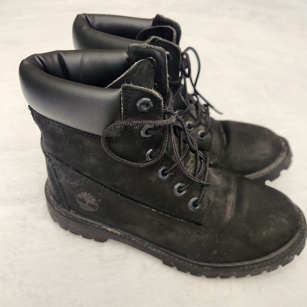 Timberland 6" Premium 12907 Waterproof Boots Black Nubuck‎ Leather Size 5 Boys